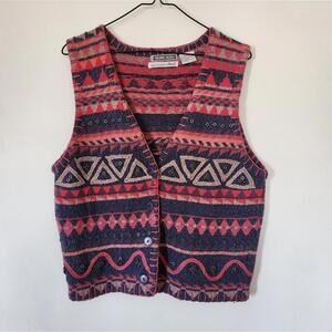 Vintage Southwest Knit Cardigan Sweater Vest SMALL